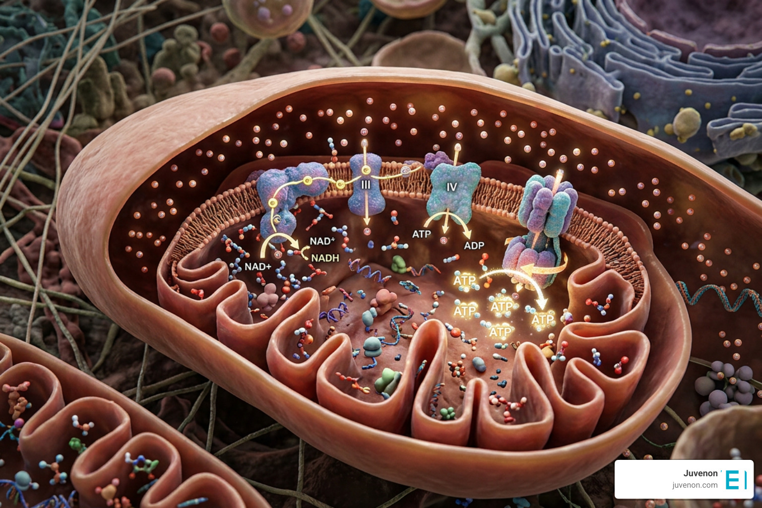 Mitochondria generating cellular energy ATP with NAD+ coenzymes Mitochondria generating cellular energy ATP with NAD+ coenzymes