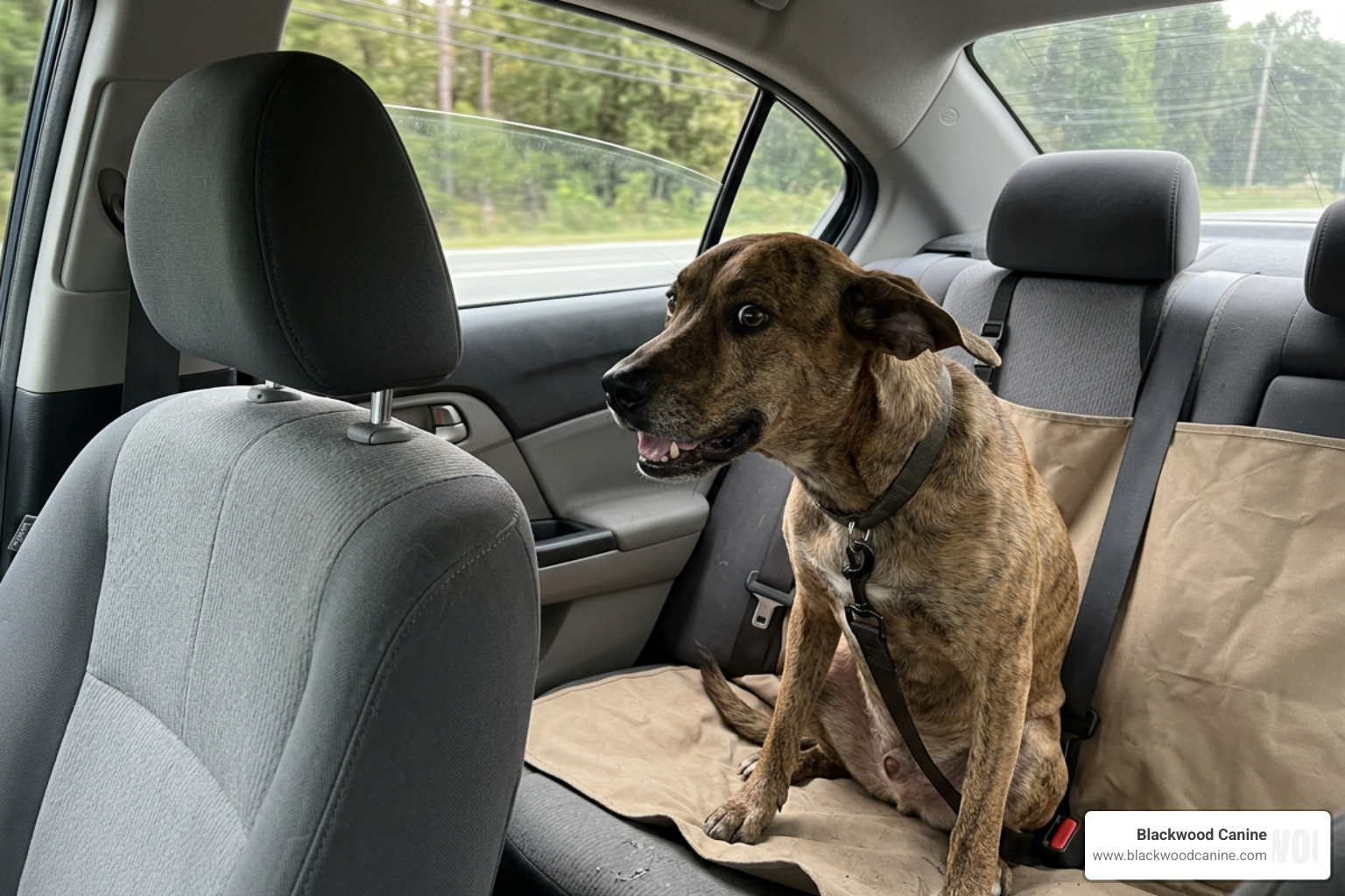 dog showing signs of stress in back seat of vehicle dog showing signs of stress in back seat of vehicle
