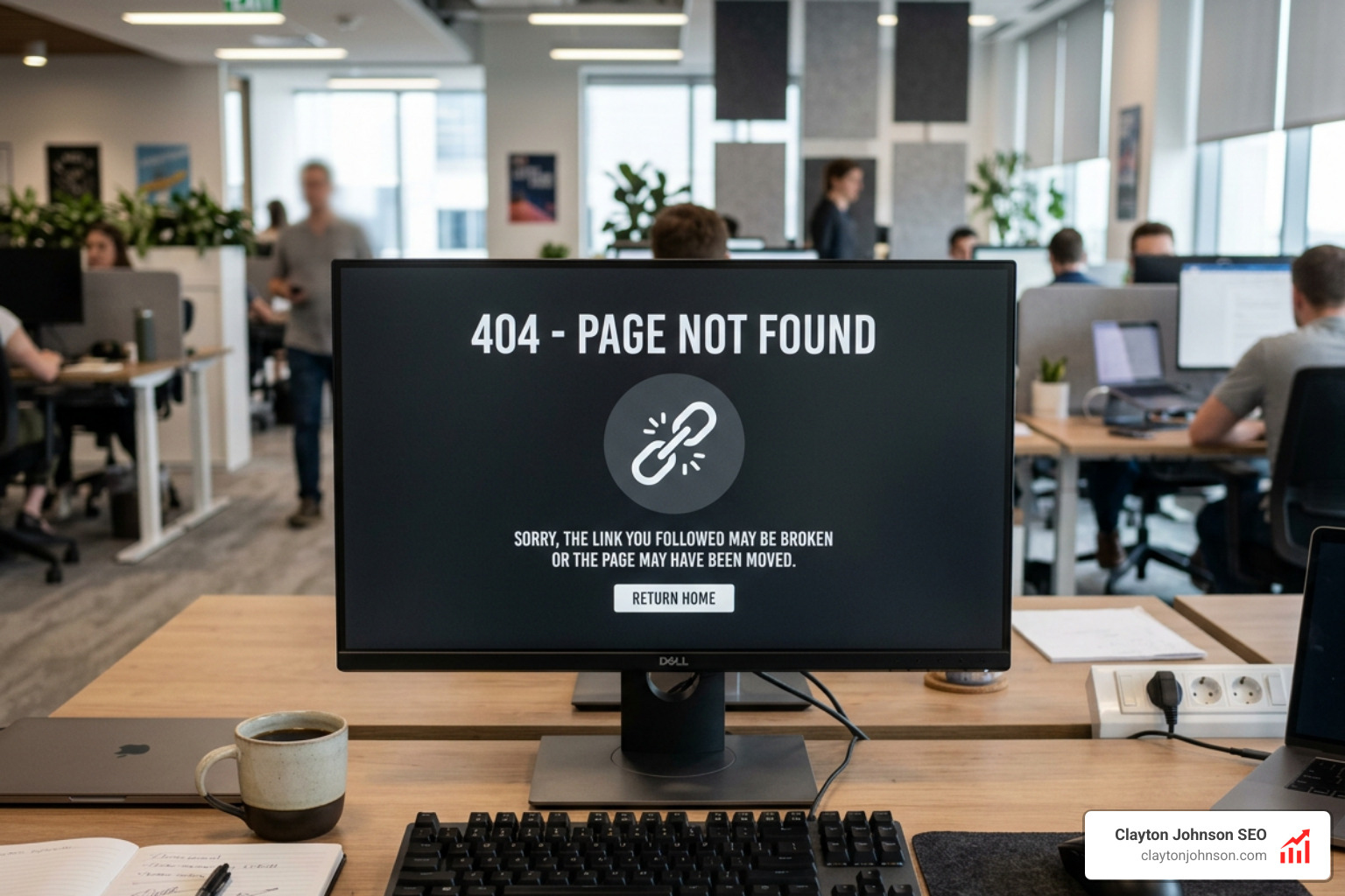 A broken website link or 404 error page showing technical SEO issues