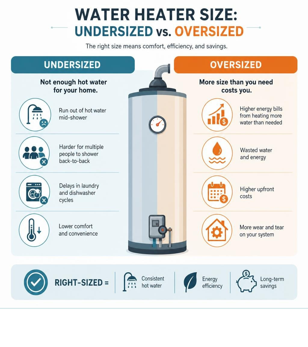 infographic comparing undersized vs oversized water heater consequences for homeowners infographic infographic comparing undersized vs oversized water heater consequences for homeowners infographic