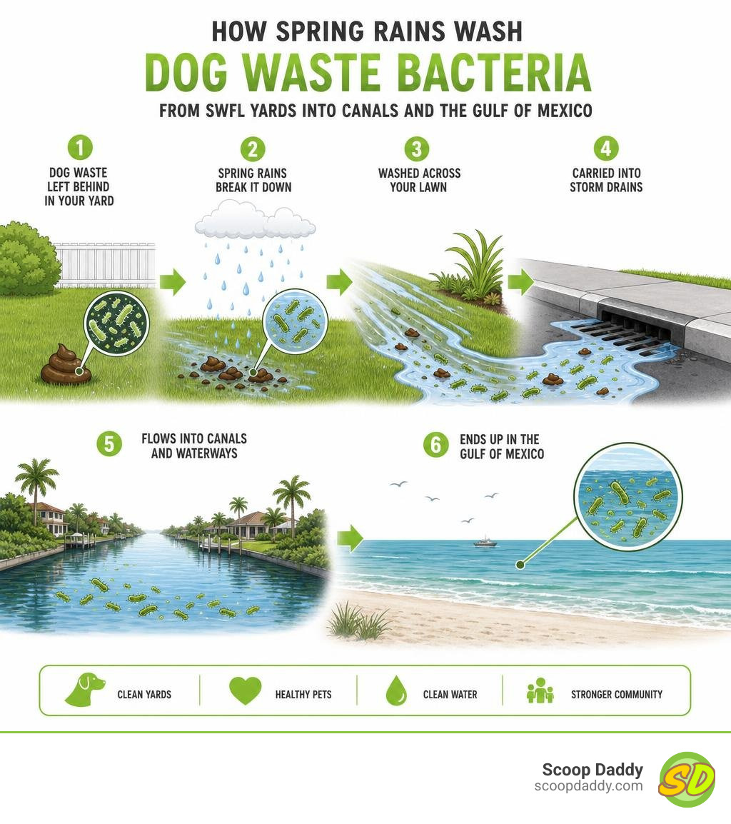 How spring rains wash dog waste bacteria from SWFL yards into canals and the Gulf of Mexico infographic