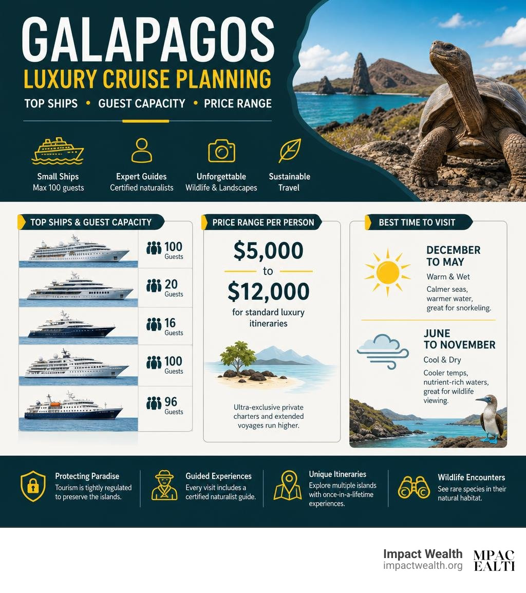 Galapagos luxury cruise planning infographic: top ships, guest capacity, price range, and best time to visit infographic Galapagos luxury cruise planning infographic: top ships, guest capacity, price range, and best time to visit infographic