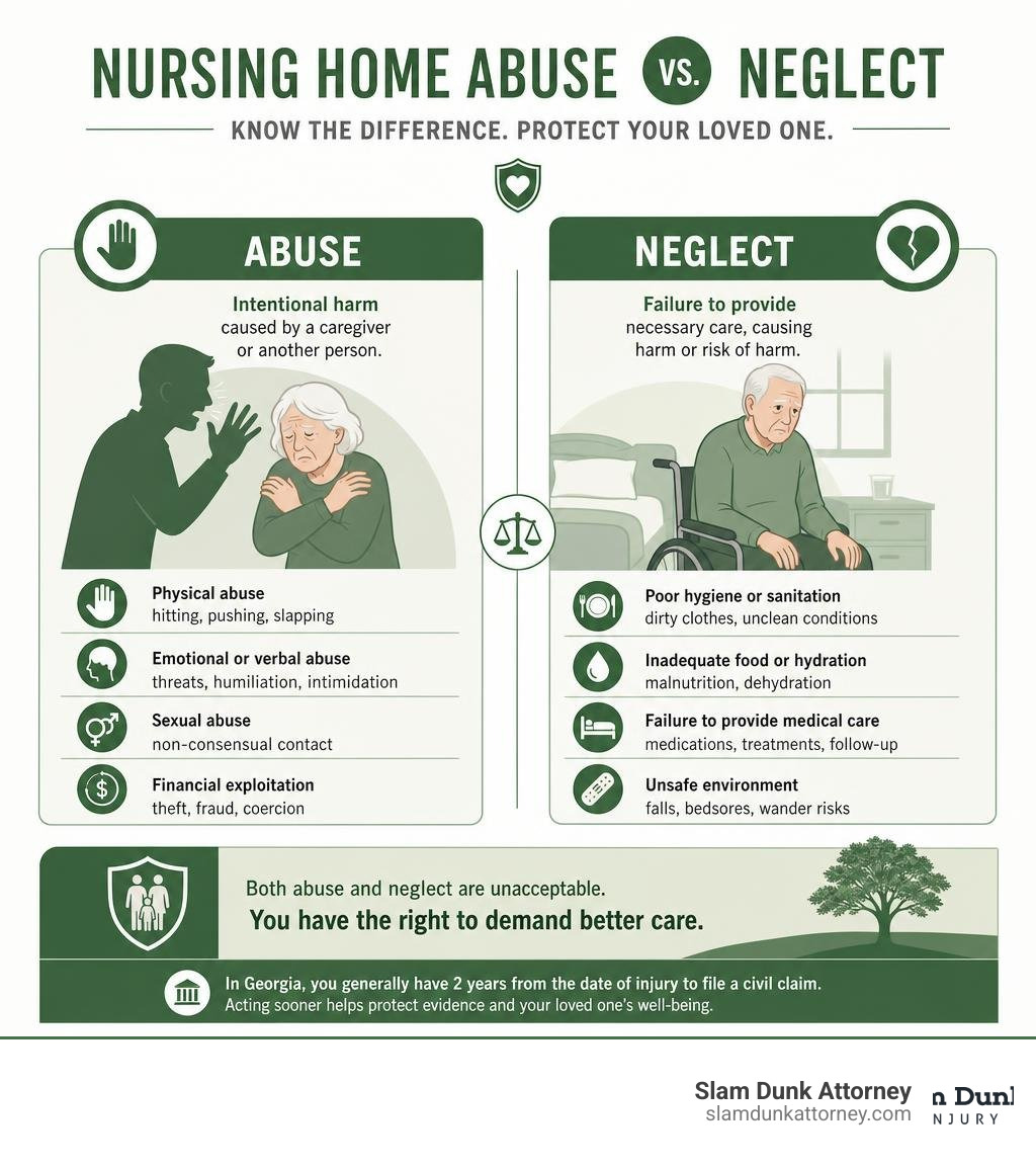 infographic explaining the difference between nursing home abuse and neglect in Georgia infographic infographic explaining the difference between nursing home abuse and neglect in Georgia infographic
