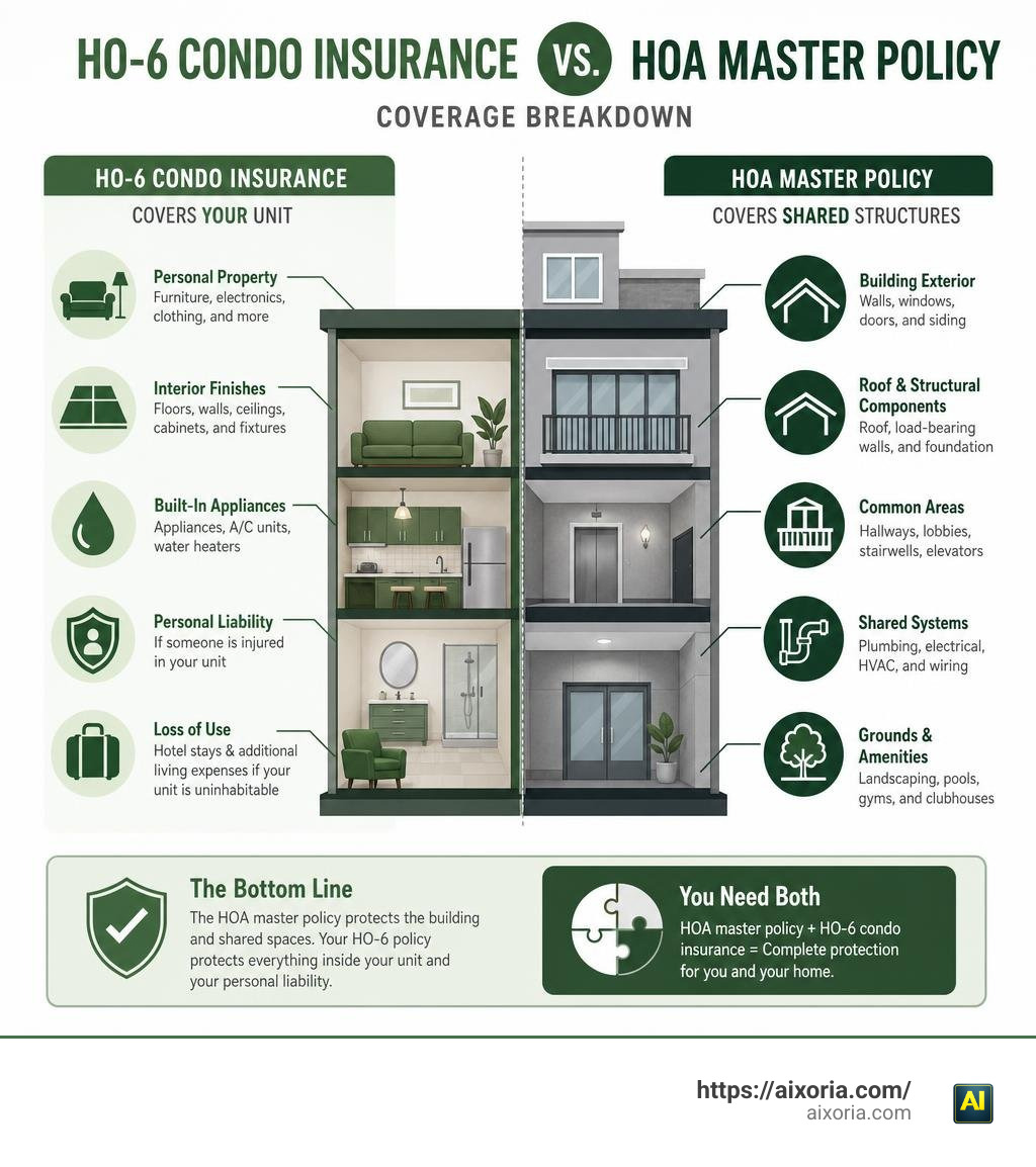 HO-6 condo insurance vs HOA master policy coverage breakdown infographic infographic
