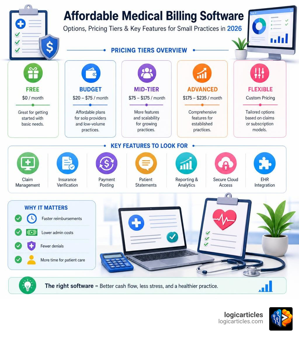 Overview of affordable medical billing software options, pricing tiers, and key features for small practices in 2026 Overview of affordable medical billing software options, pricing tiers, and key features for small practices in 2026