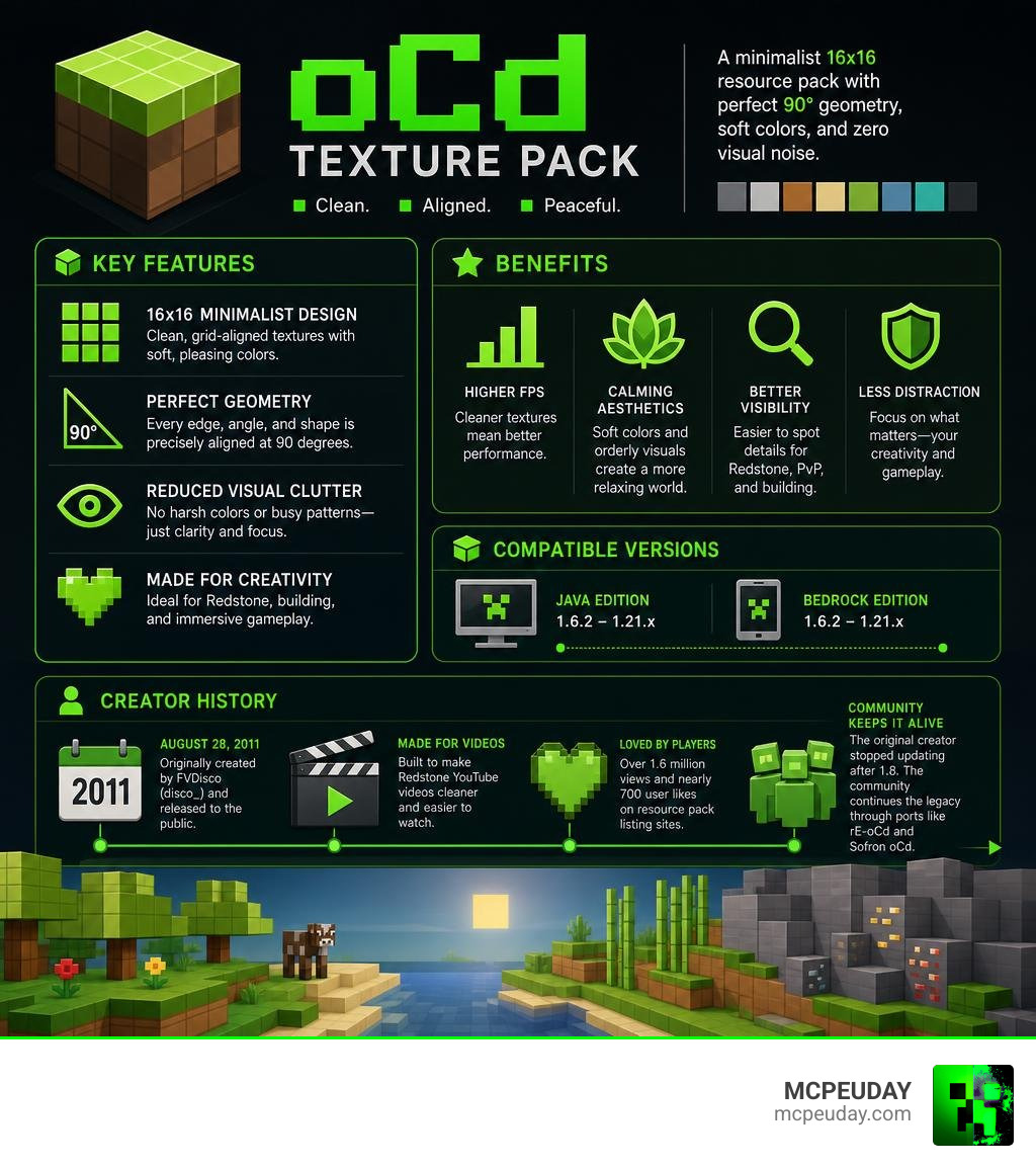 oCd Texture Pack key features, benefits, compatibility versions, and creator history infographic infographic oCd Texture Pack key features, benefits, compatibility versions, and creator history infographic infographic