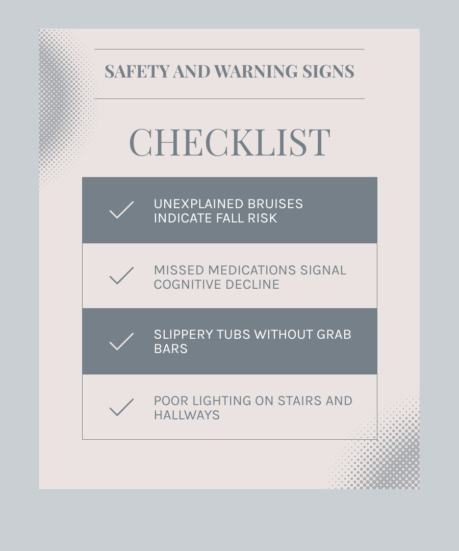 Early warning signs of senior decline and home safety hazards overview infographic