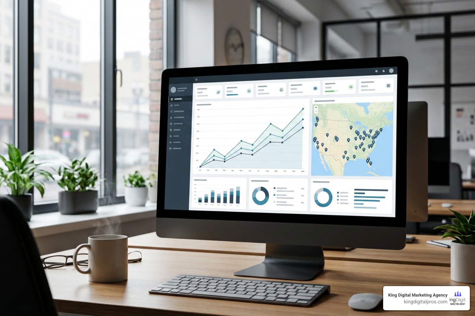 Business Dashboard Showing Successful Growth In Organic Traffic And Local Leads