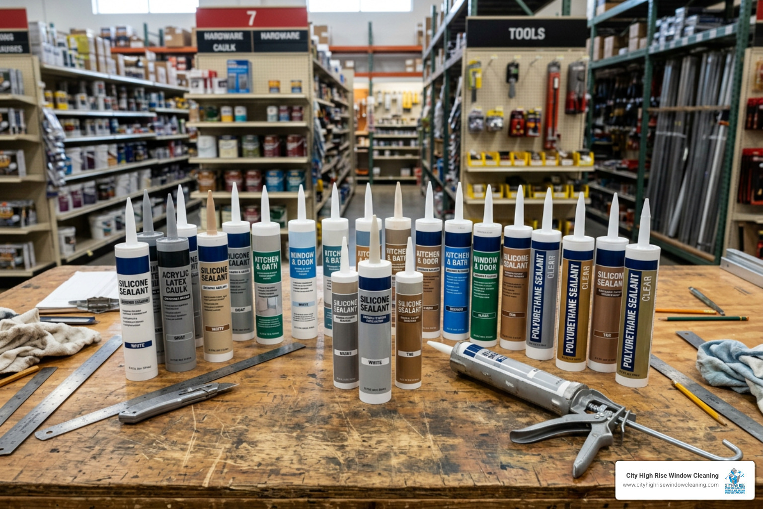 Different types of caulk tubes for window glass and frames Different types of caulk tubes for window glass and frames