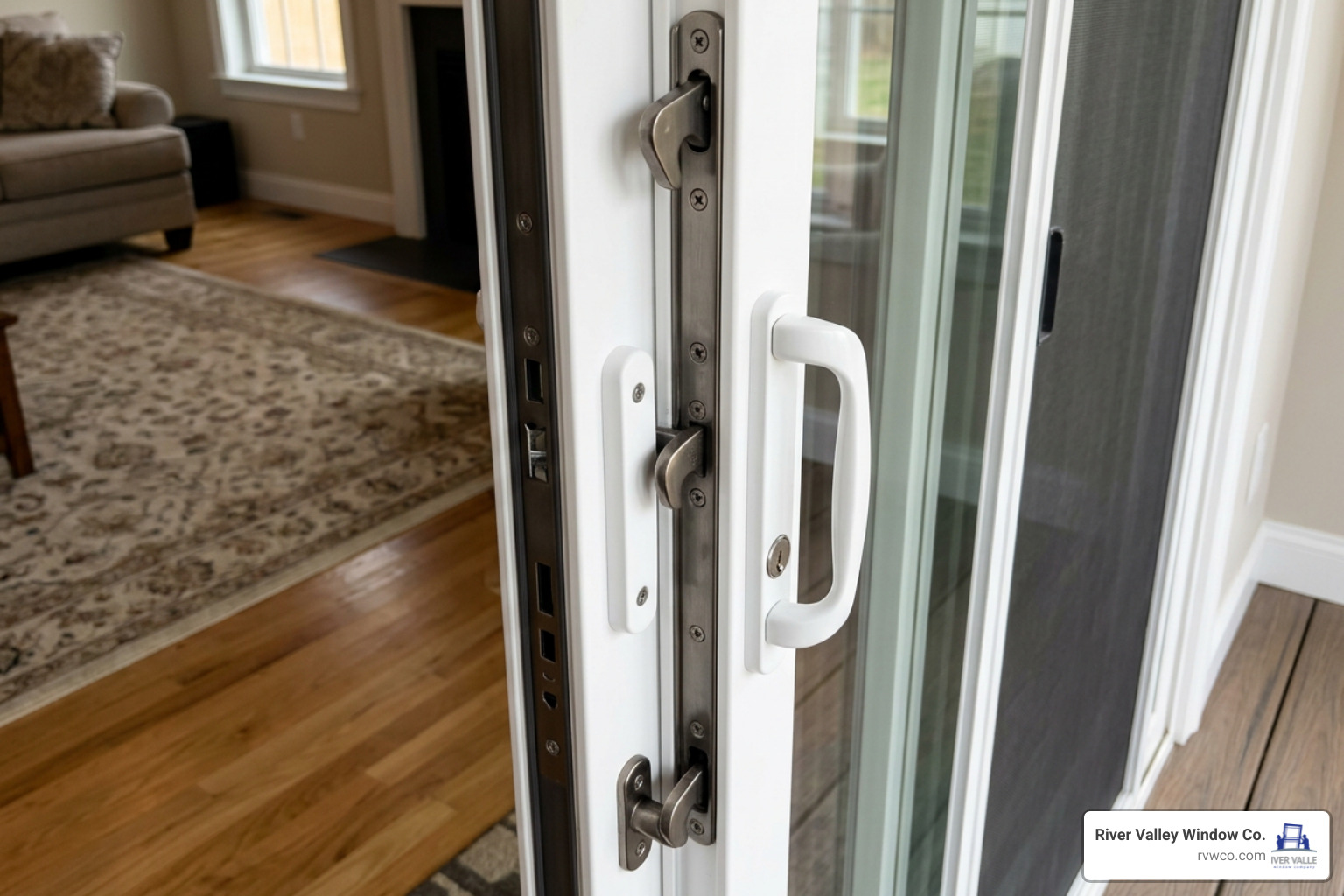 multi-point locking system illustration on a vinyl patio door multi-point locking system illustration on a vinyl patio door