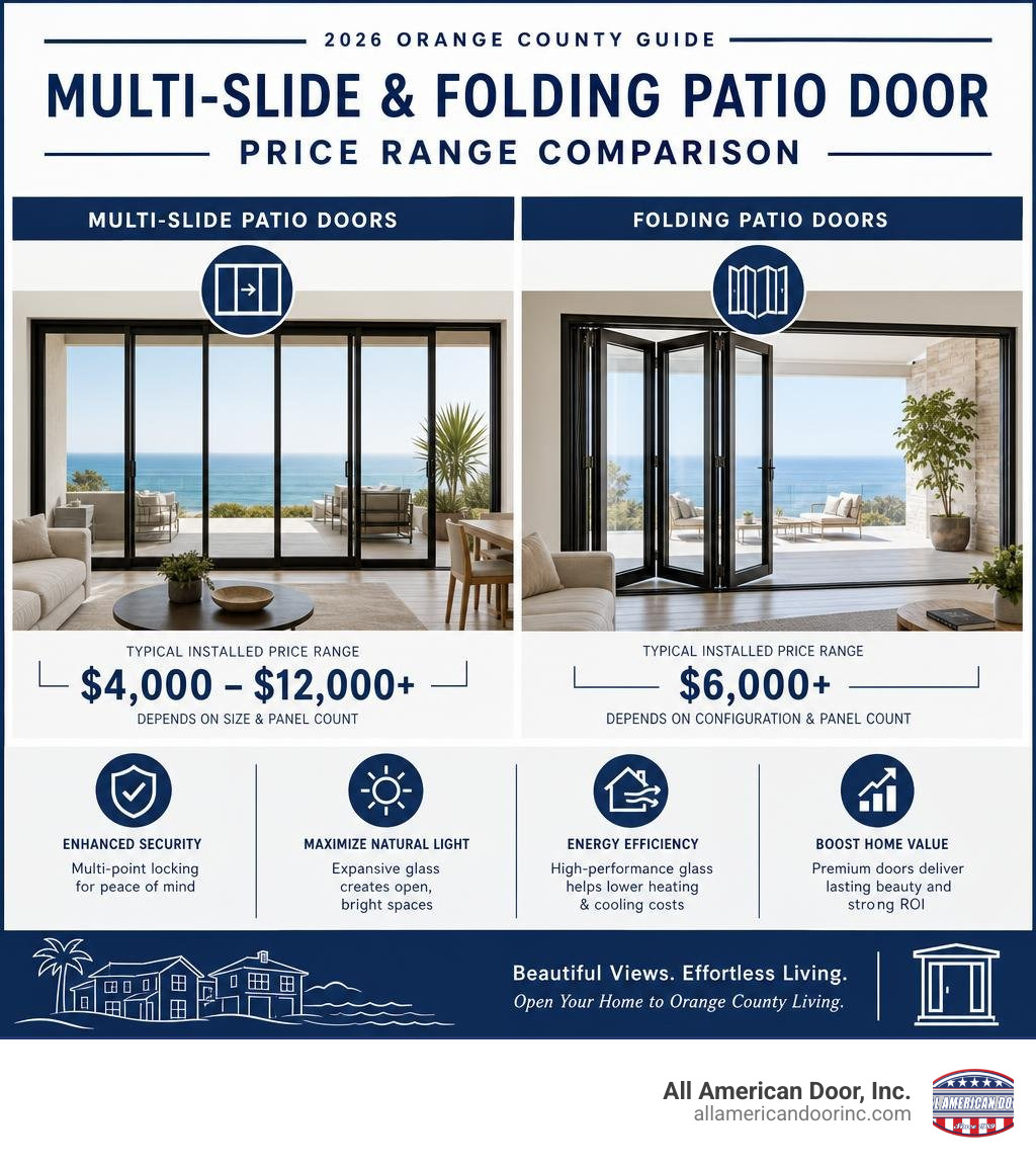 Multi-slide and folding patio door price range comparison chart infographic Multi-slide and folding patio door price range comparison chart infographic