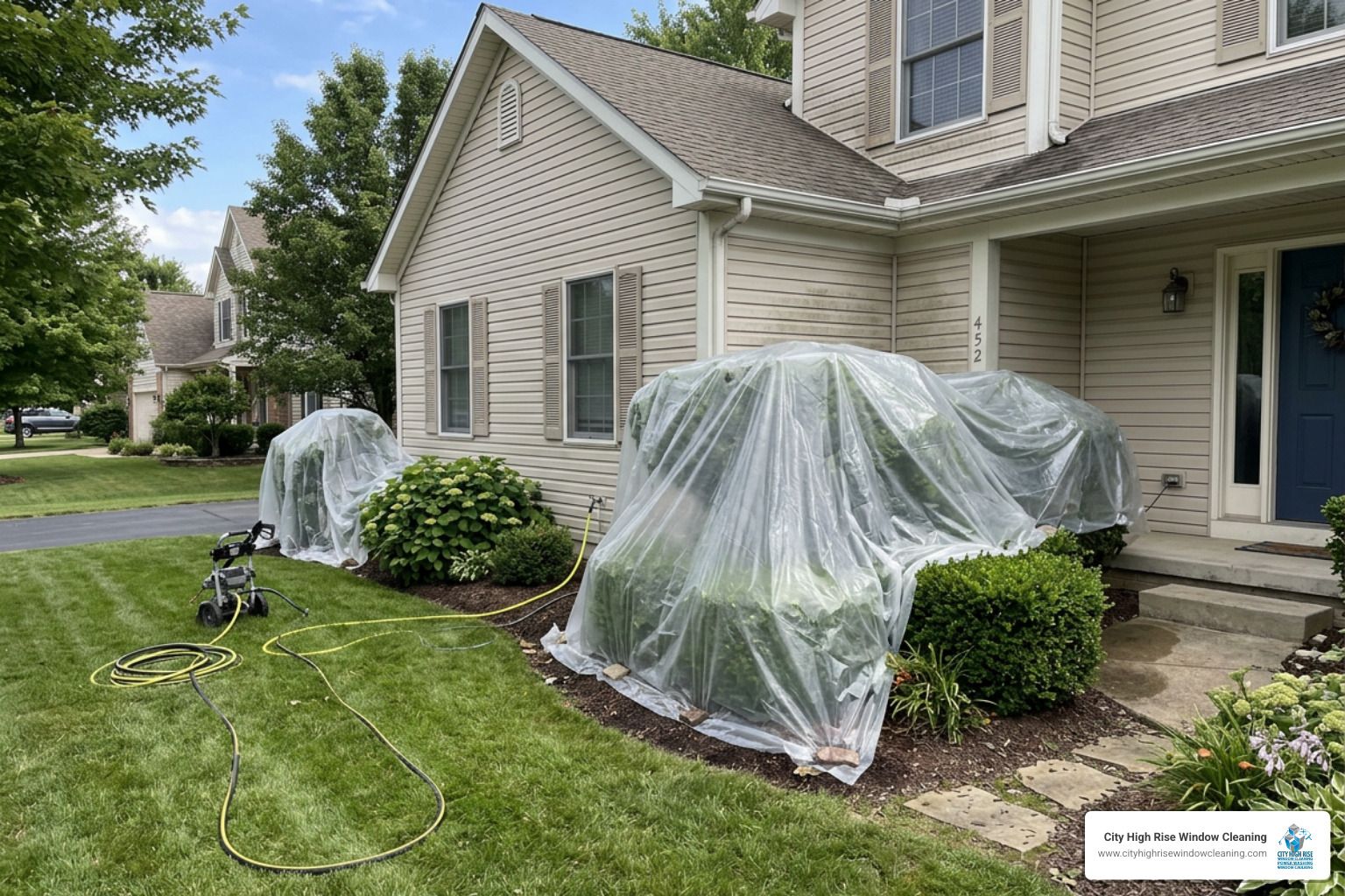 Covering plants with plastic sheeting to protect from chemical runoff Covering plants with plastic sheeting to protect from chemical runoff