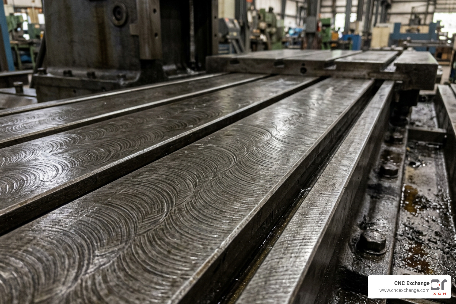 Hand-scraped guide ways on a horizontal boring mill Hand-scraped guide ways on a horizontal boring mill