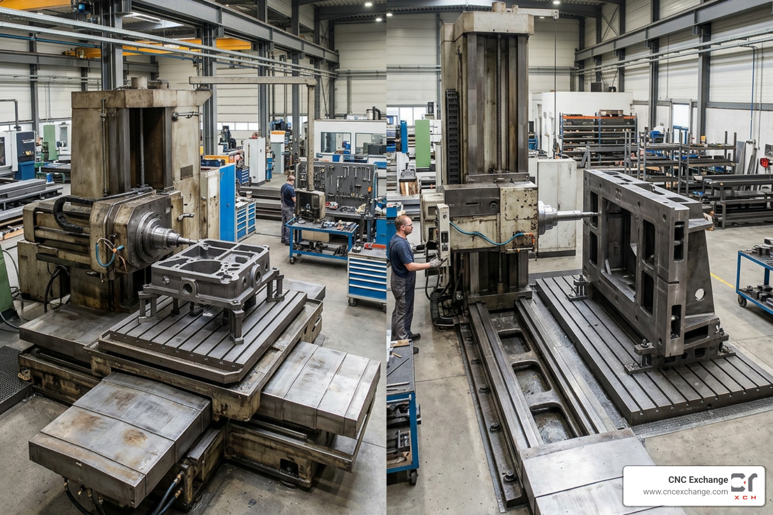 Image showing table type versus floor type horizontal boring mill layout