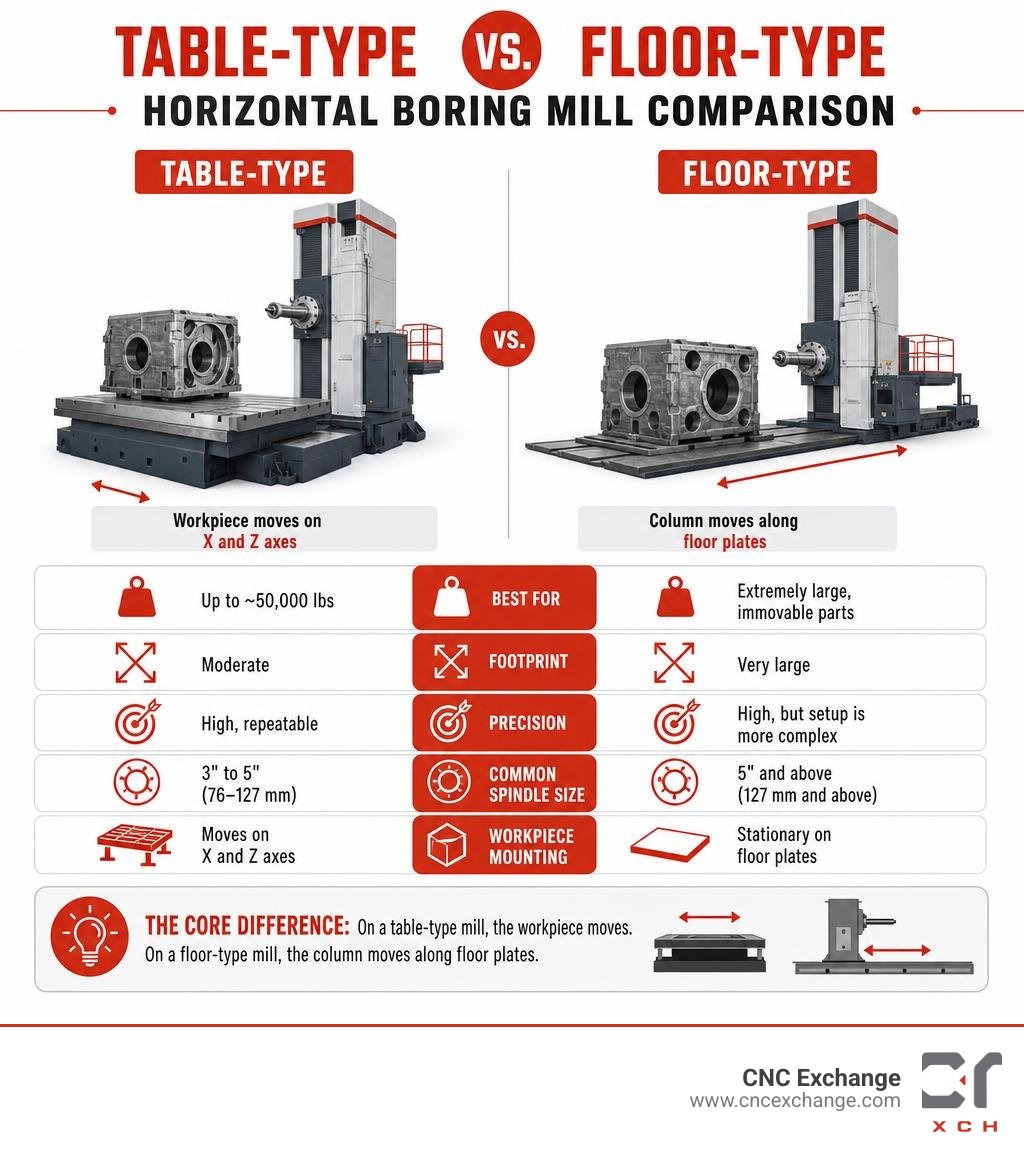 Table-type vs floor-type horizontal boring mill comparison infographic infographic