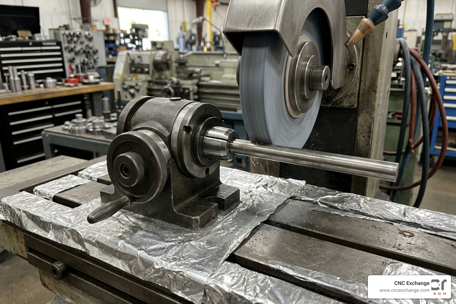 Improvised cylindrical attachment setup on a surface grinder table Improvised cylindrical attachment setup on a surface grinder table