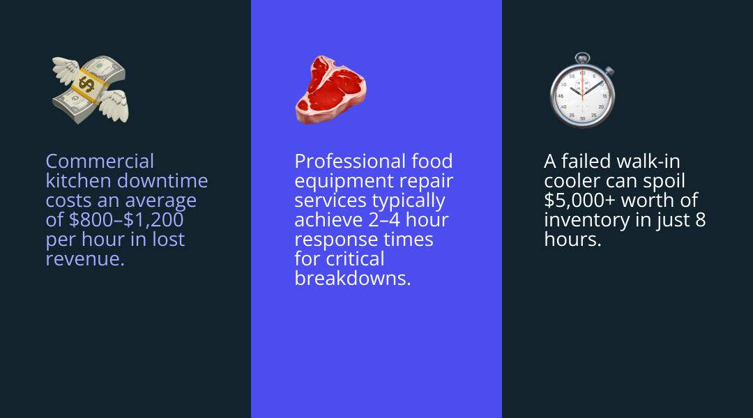 Key facts about commercial food equipment repair service costs and response times infographic