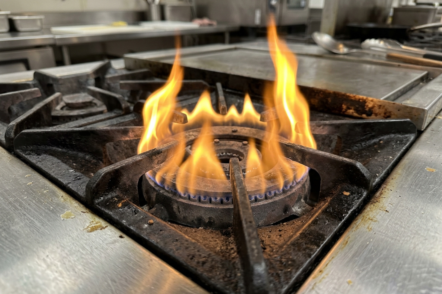 stove burner with an uneven yellow flame indicating a gas mixture issue stove burner with an uneven yellow flame indicating a gas mixture issue