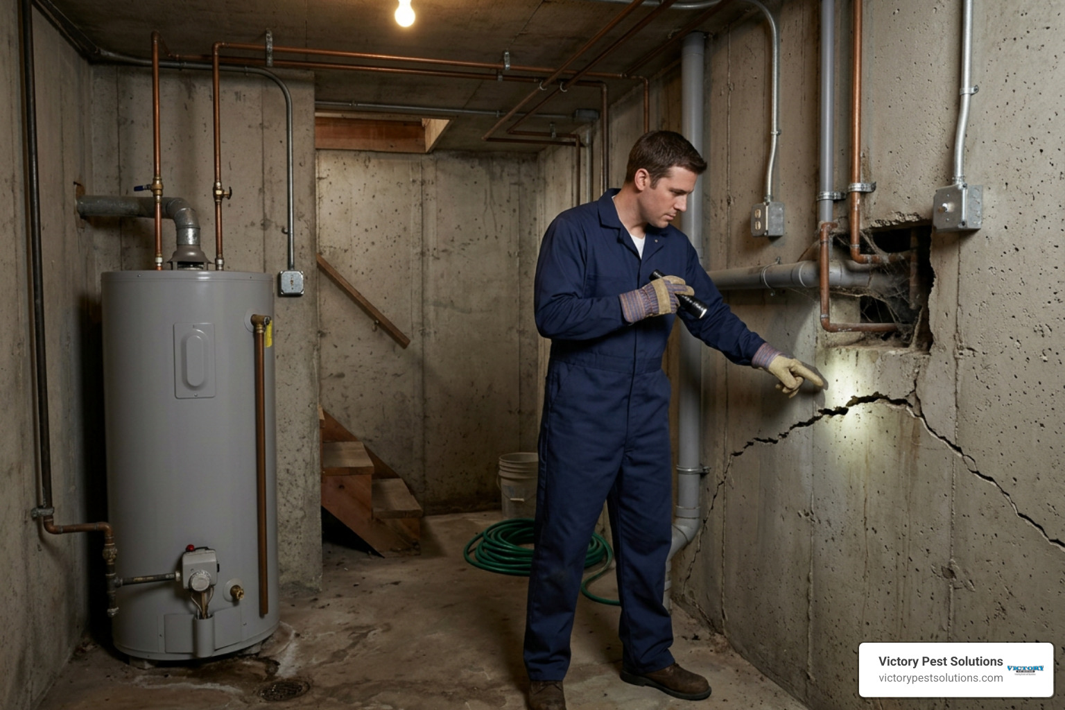 Pest entry points in a building utility room
