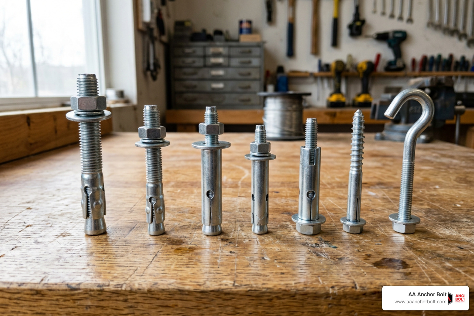 Image showing various types of galvanized expansion anchors including wedge and sleeve styles Image showing various types of galvanized expansion anchors including wedge and sleeve styles