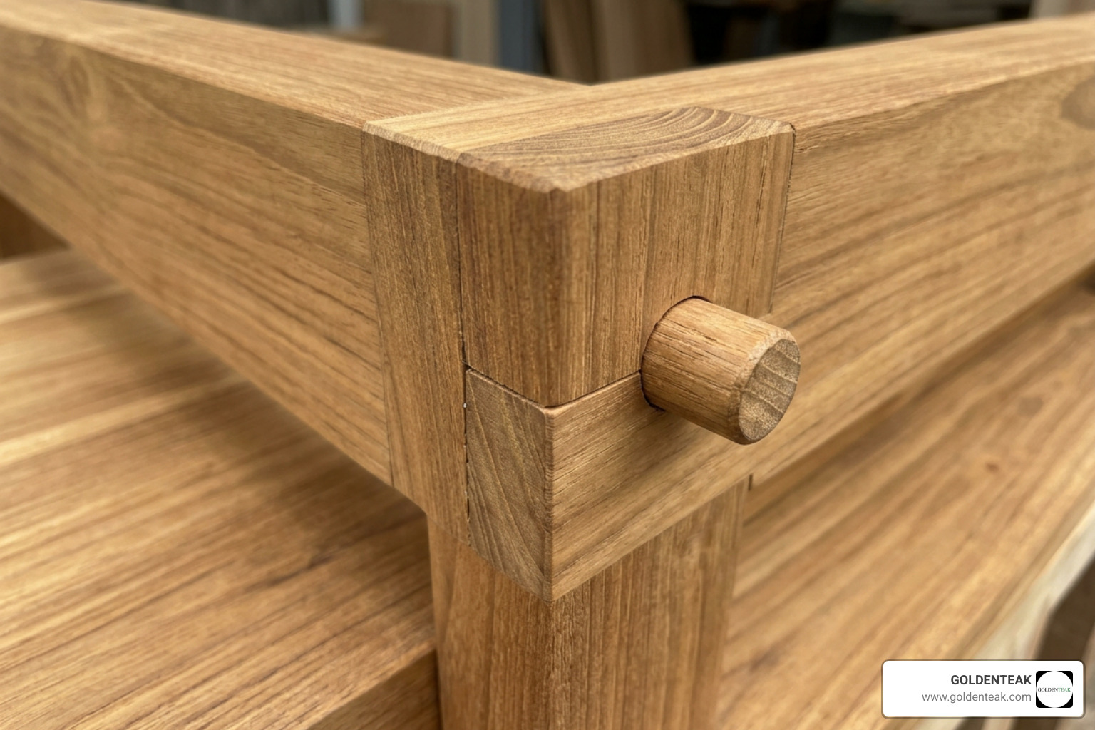 traditional mortise and tenon joint in premium Grade A teak wood