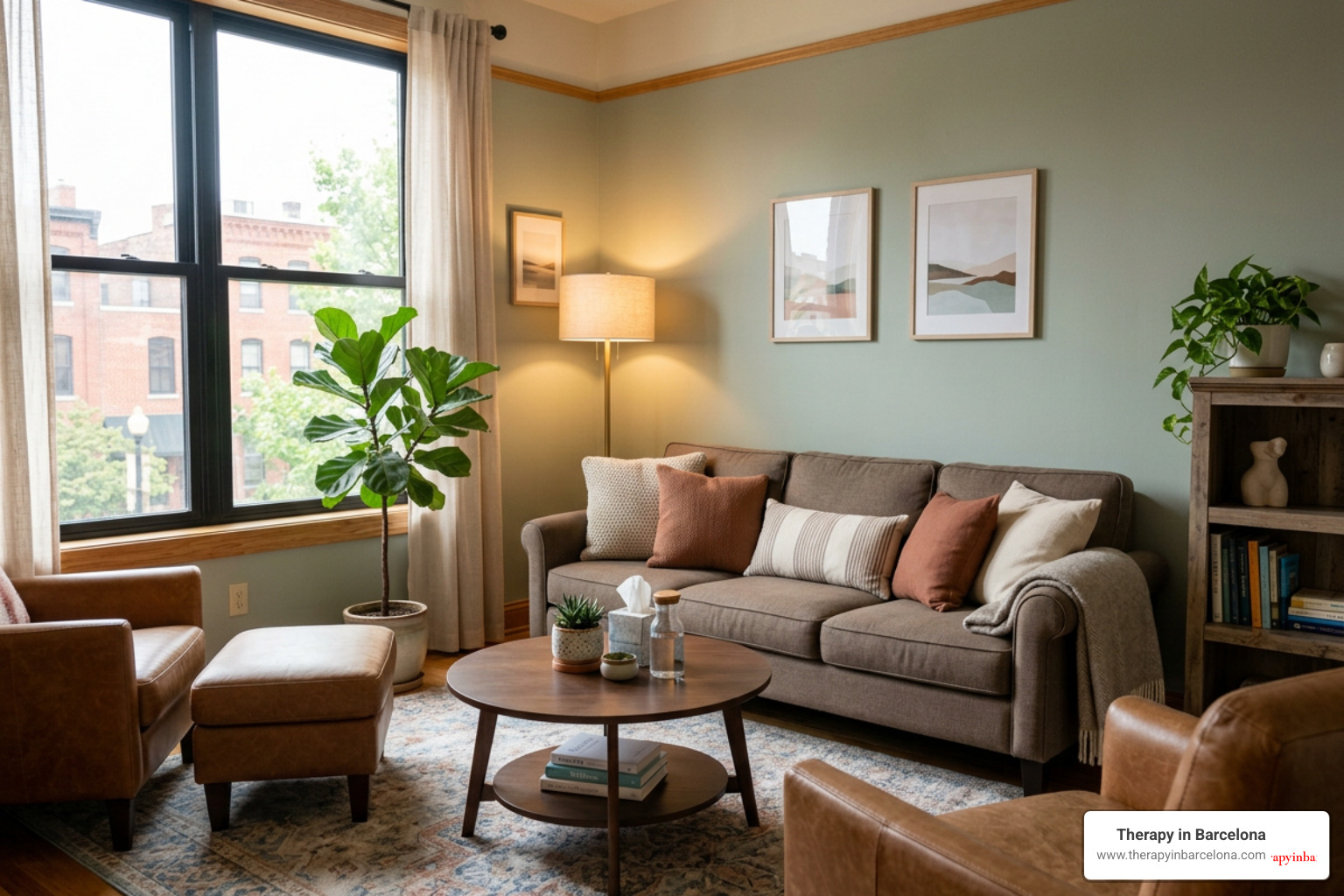 cosy therapy office in Madrid, warm welcoming environment for counselling