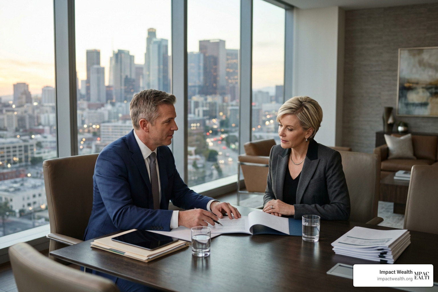 Private banker meeting with a high-net-worth client to discuss bespoke credit solutions Private banker meeting with a high-net-worth client to discuss bespoke credit solutions