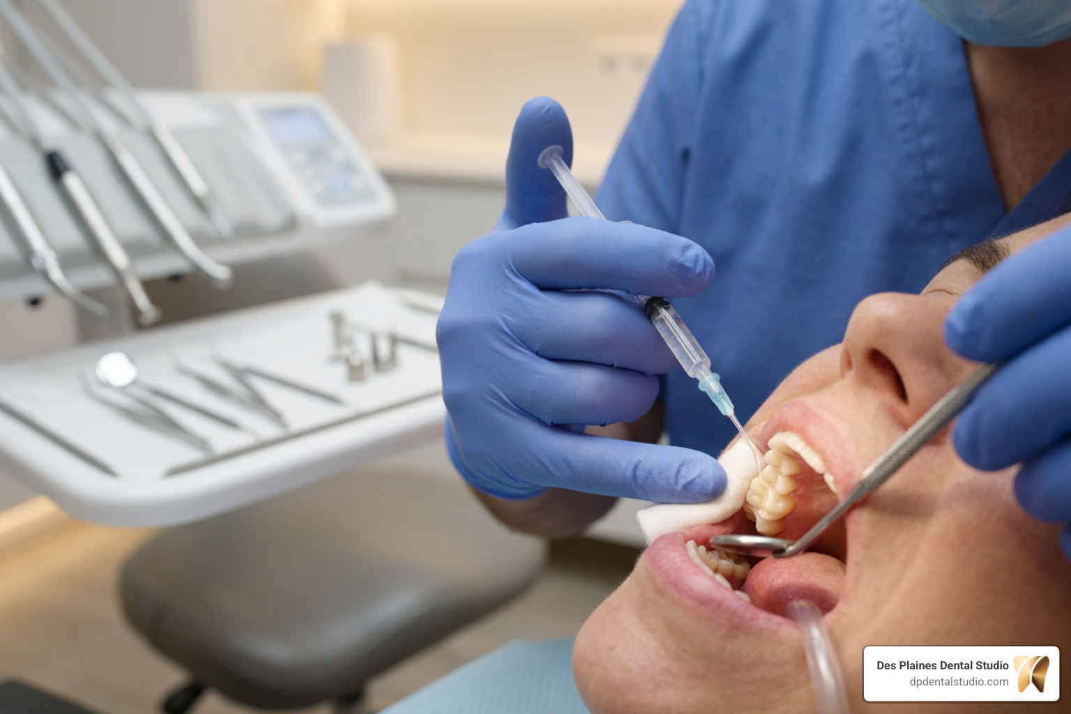 applying liquid sealant to tooth grooves