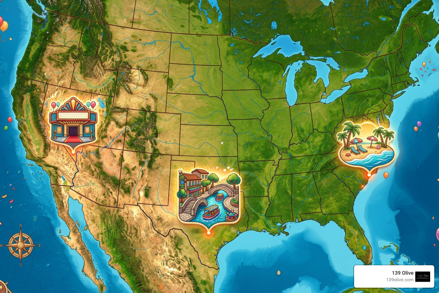 Map of top budget-friendly US birthday destinations