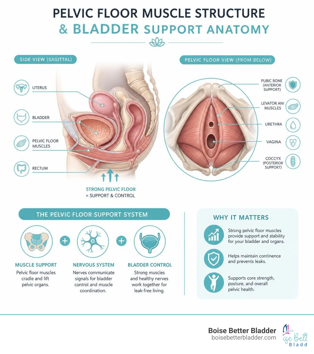 Pelvic floor muscle structure and bladder support anatomy infographic infographic