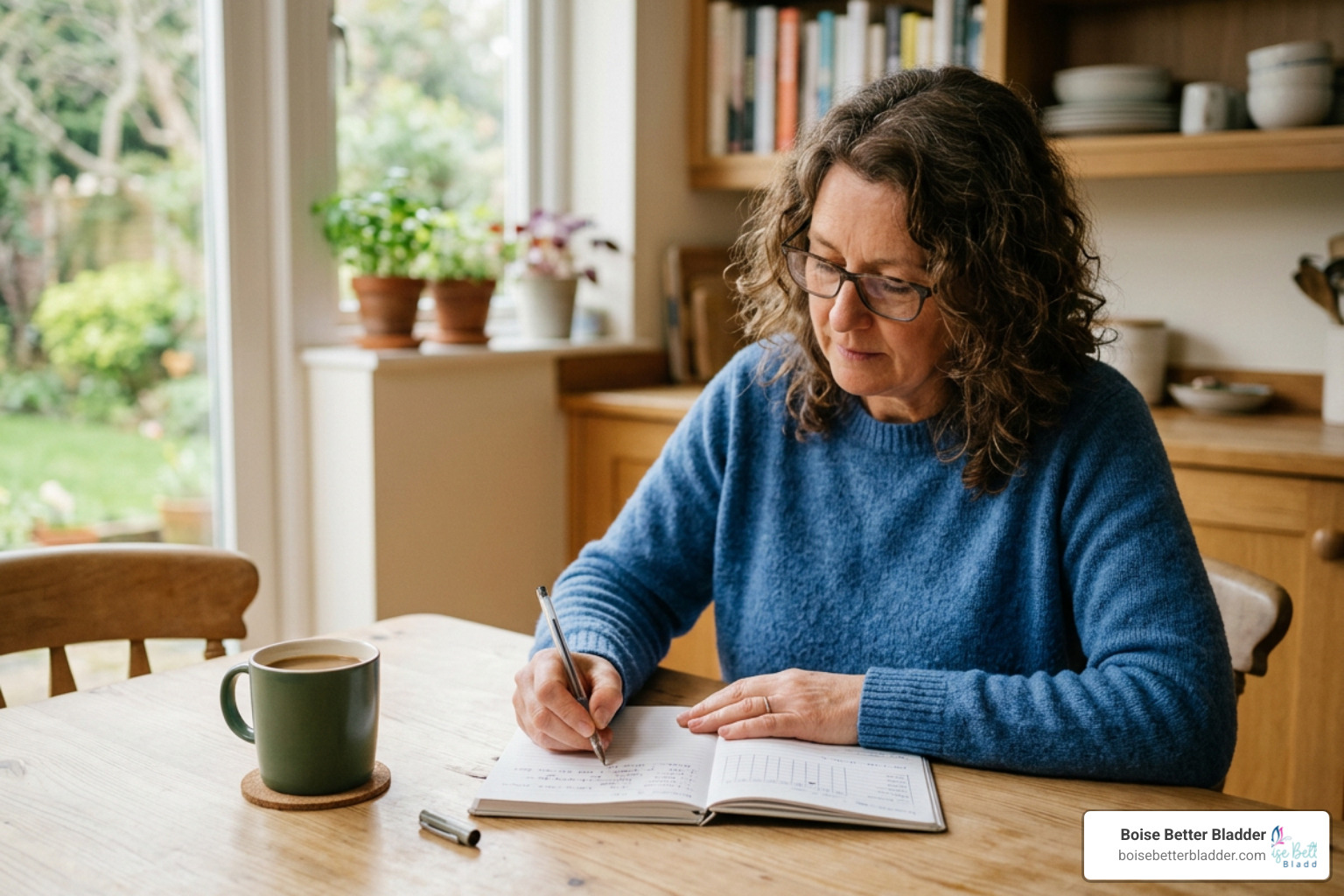 A patient filling out a health journal to track their daily habits and bladder patterns