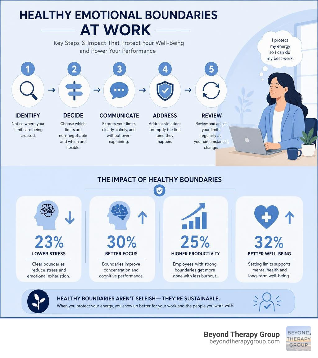 Key steps and stats for setting healthy emotional boundaries at work infographic Key steps and stats for setting healthy emotional boundaries at work infographic