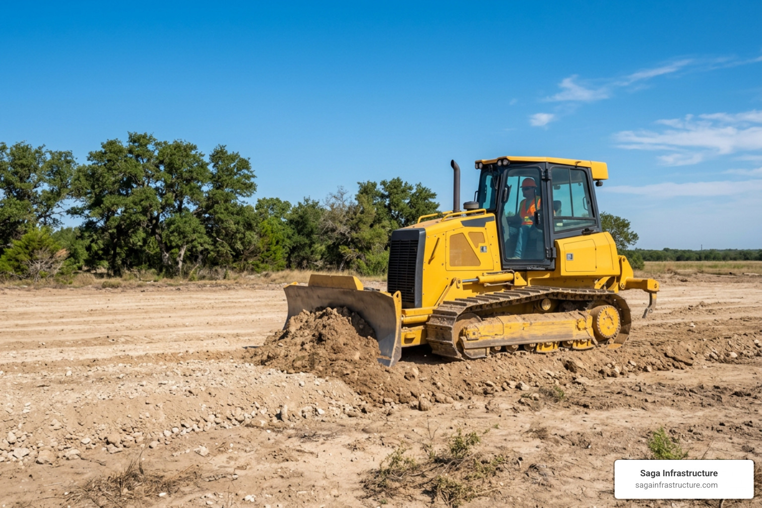 Heavy machinery grading a flat residential lot in Texas