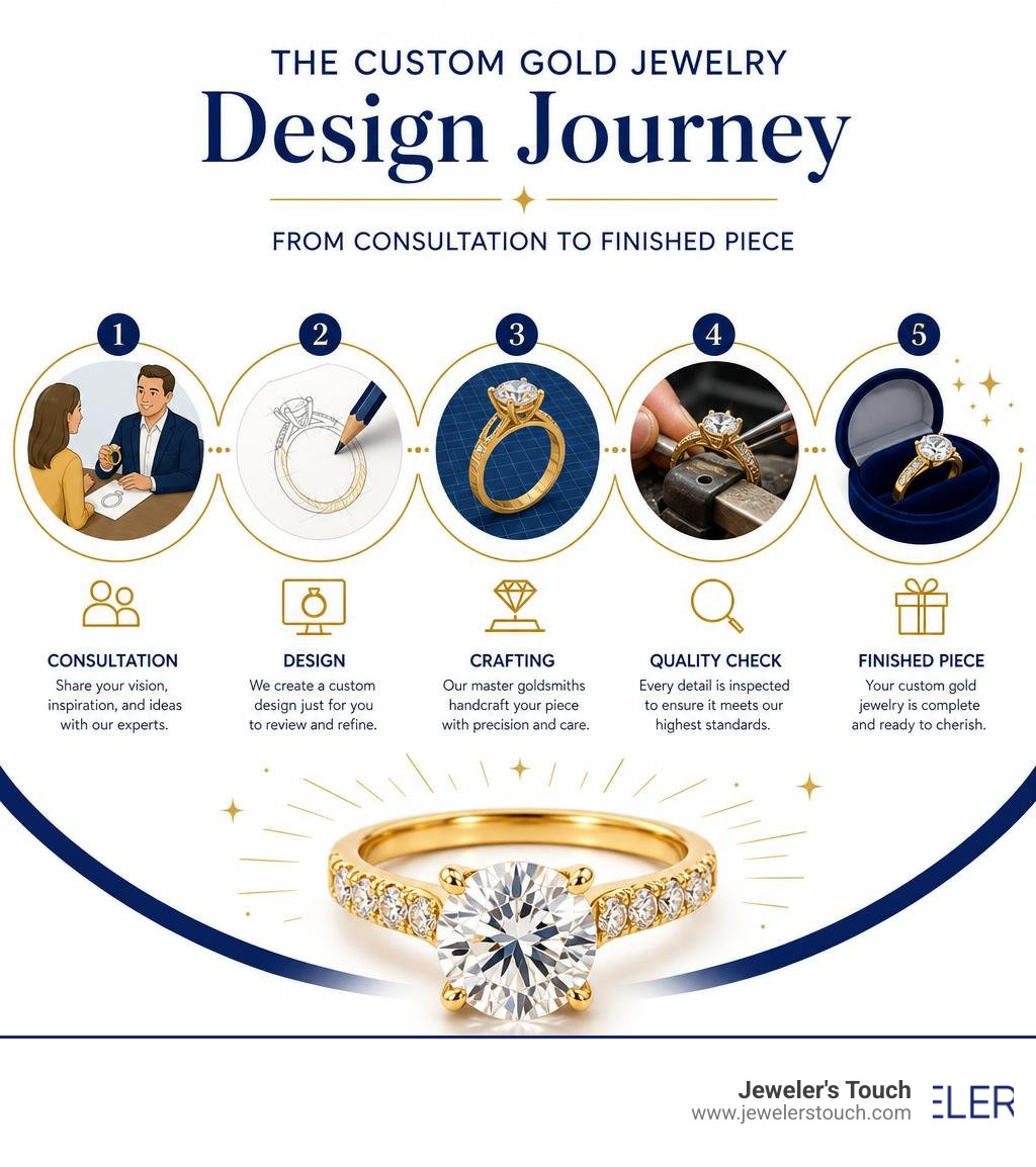 Custom gold jewelry design journey from consultation to finished piece infographic infographic Custom gold jewelry design journey from consultation to finished piece infographic infographic
