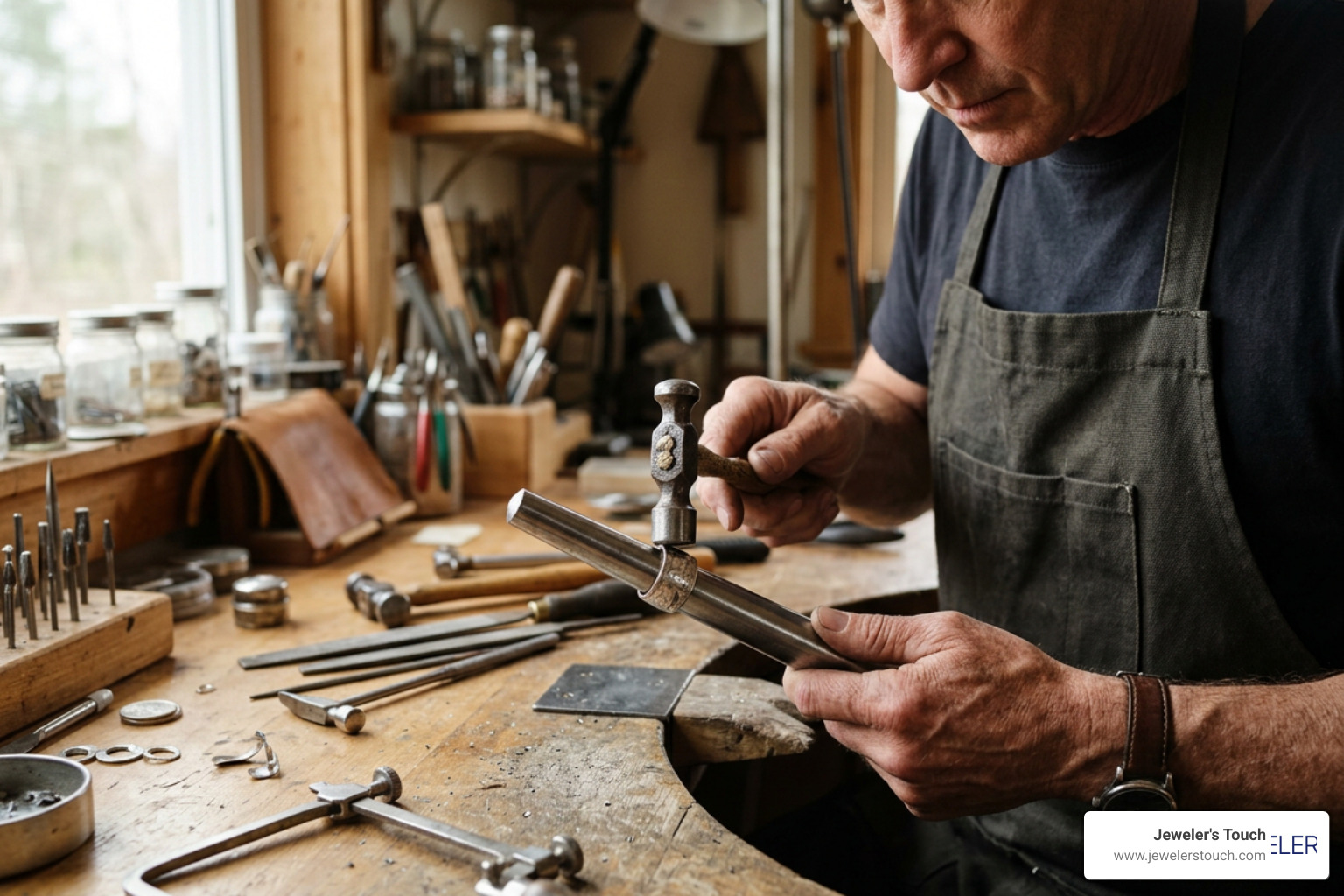 Artisan crafting a coin ring Artisan crafting a coin ring