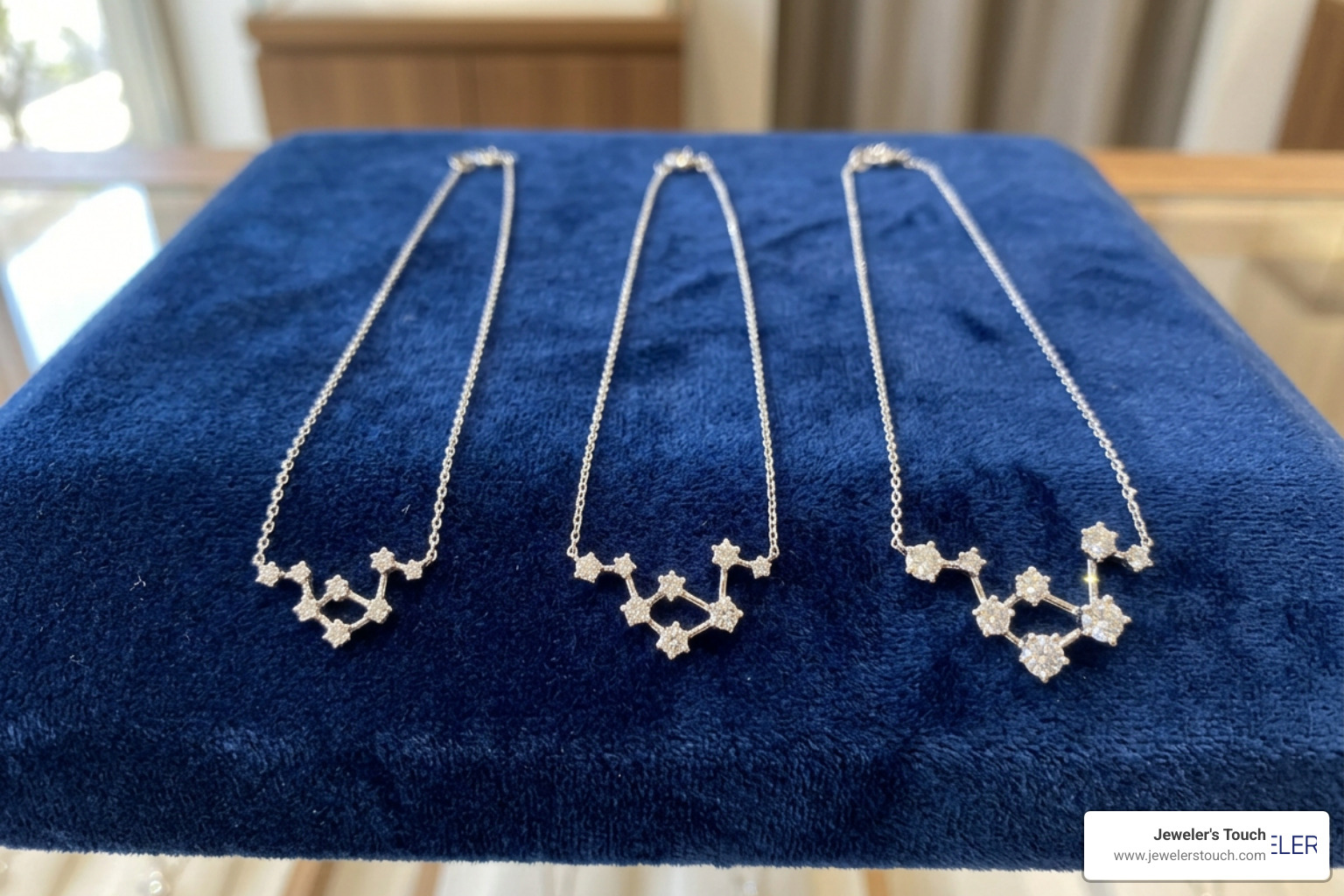 Comparison of diamond carat weights for delicate constellation pendants Comparison of diamond carat weights for delicate constellation pendants