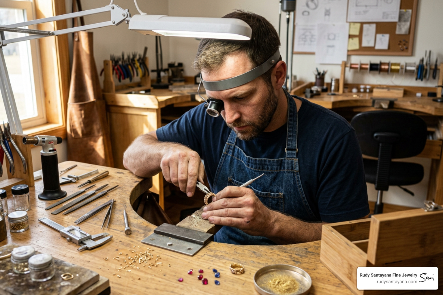 bench jeweler working on a custom ring redesign bench jeweler working on a custom ring redesign