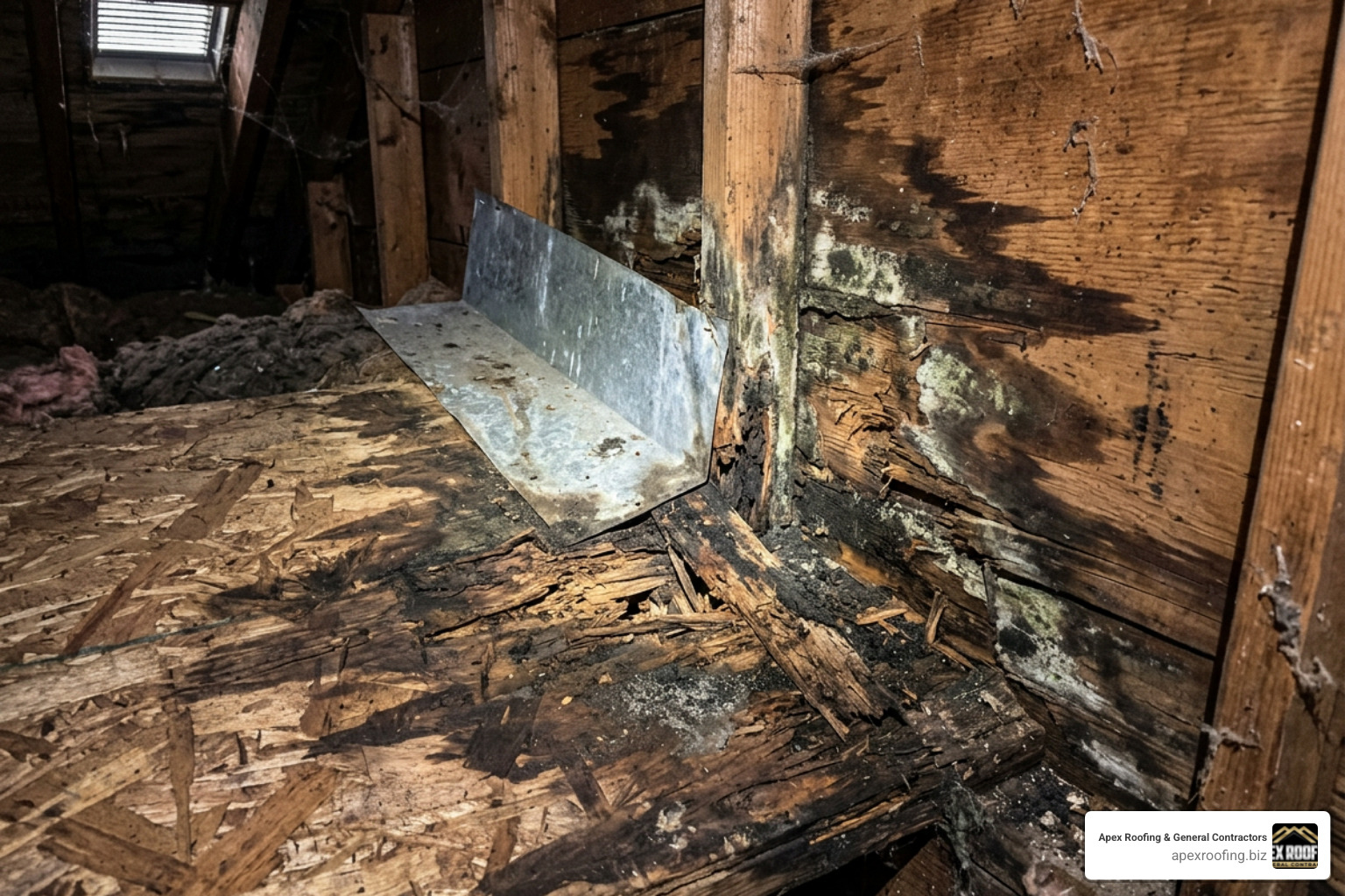 structural wood rot from ignored flashing leak