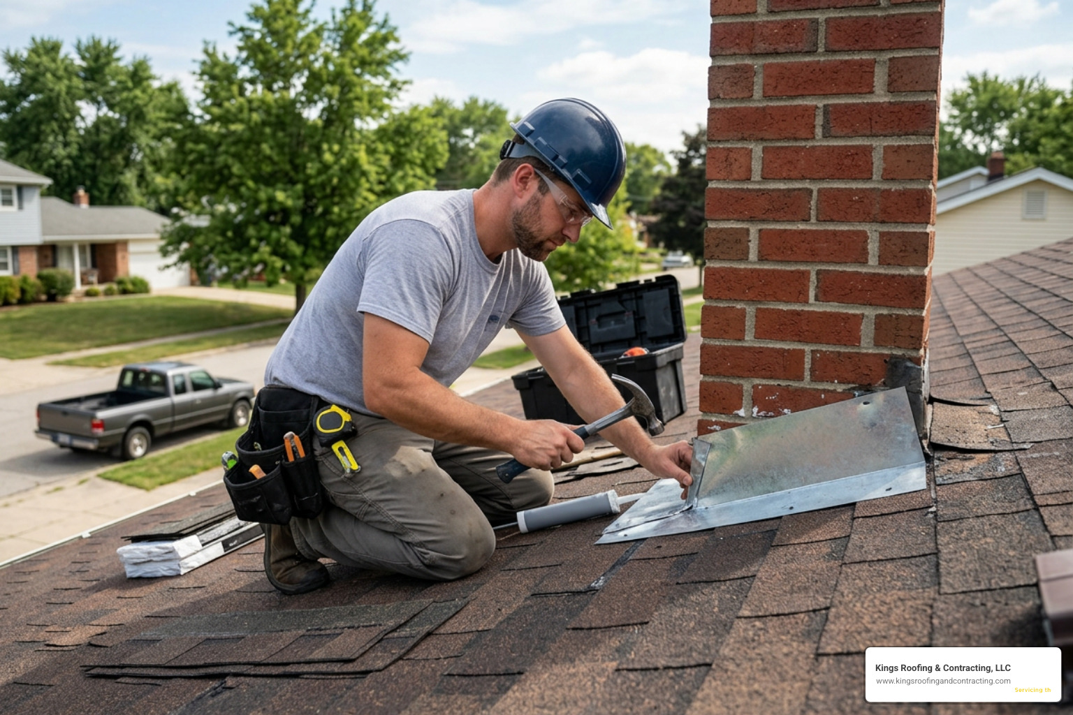 roofer repairing a leak near a chimney flashing roofer repairing a leak near a chimney flashing