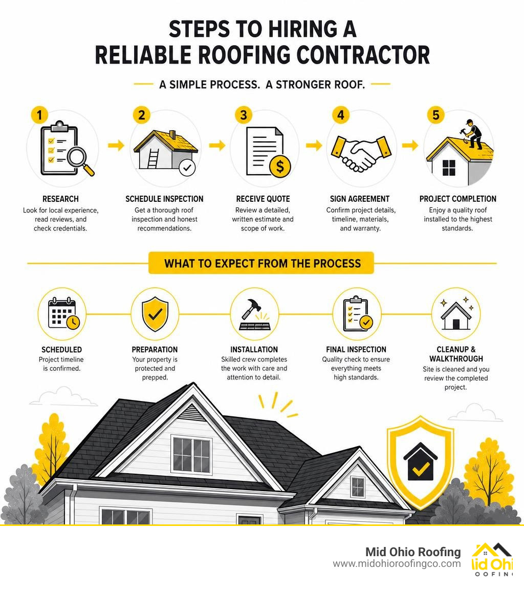 Steps to hiring a reliable roofing contractor and what to expect from the process infographic