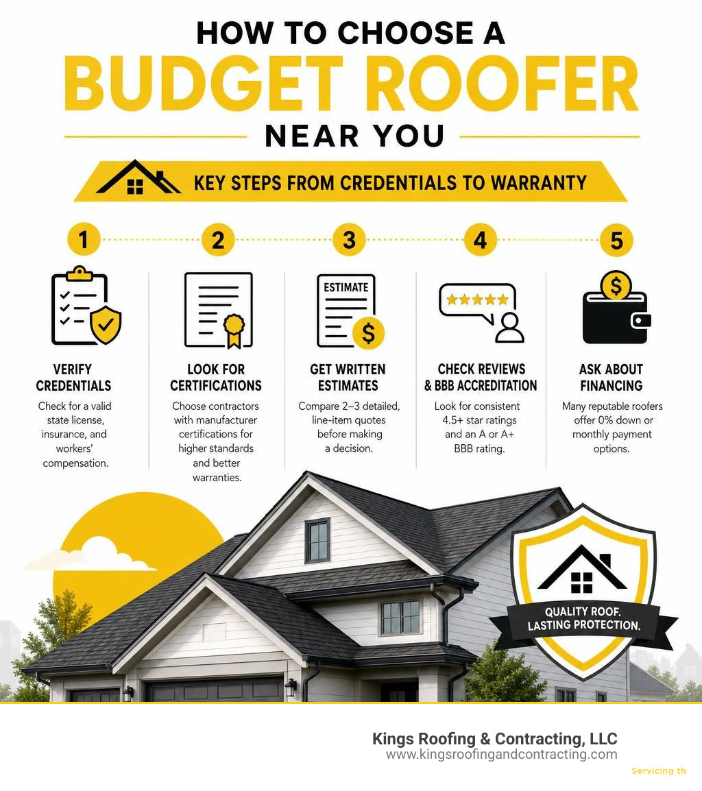 How to choose a budget roofer near you: key steps from credentials to warranty infographic How to choose a budget roofer near you: key steps from credentials to warranty infographic