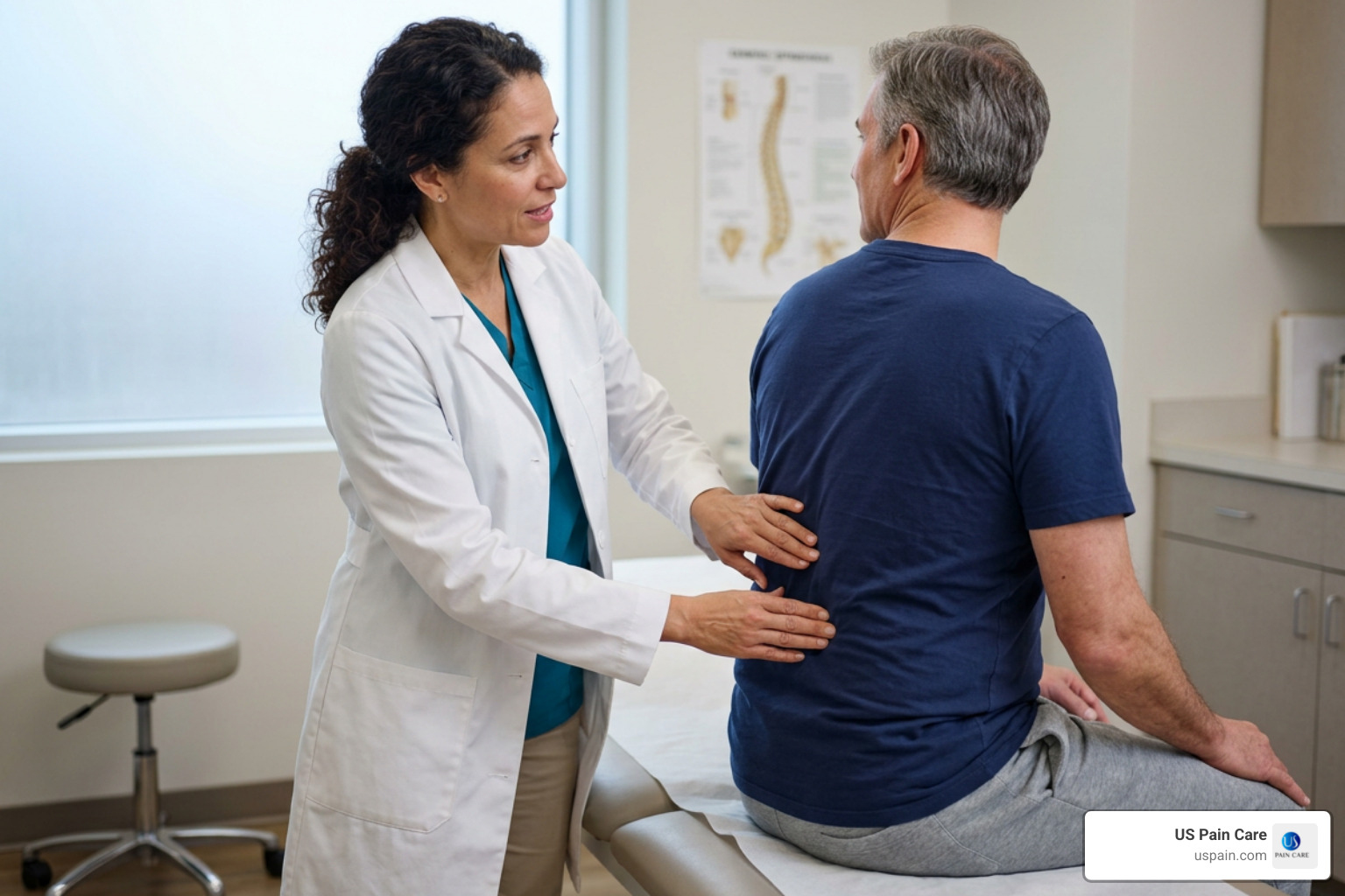 doctor evaluating a patient's spine