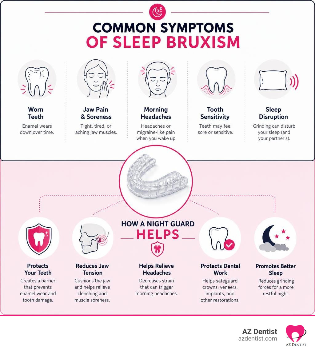 Common symptoms of sleep bruxism and how a night guard helps infographic Common symptoms of sleep bruxism and how a night guard helps infographic