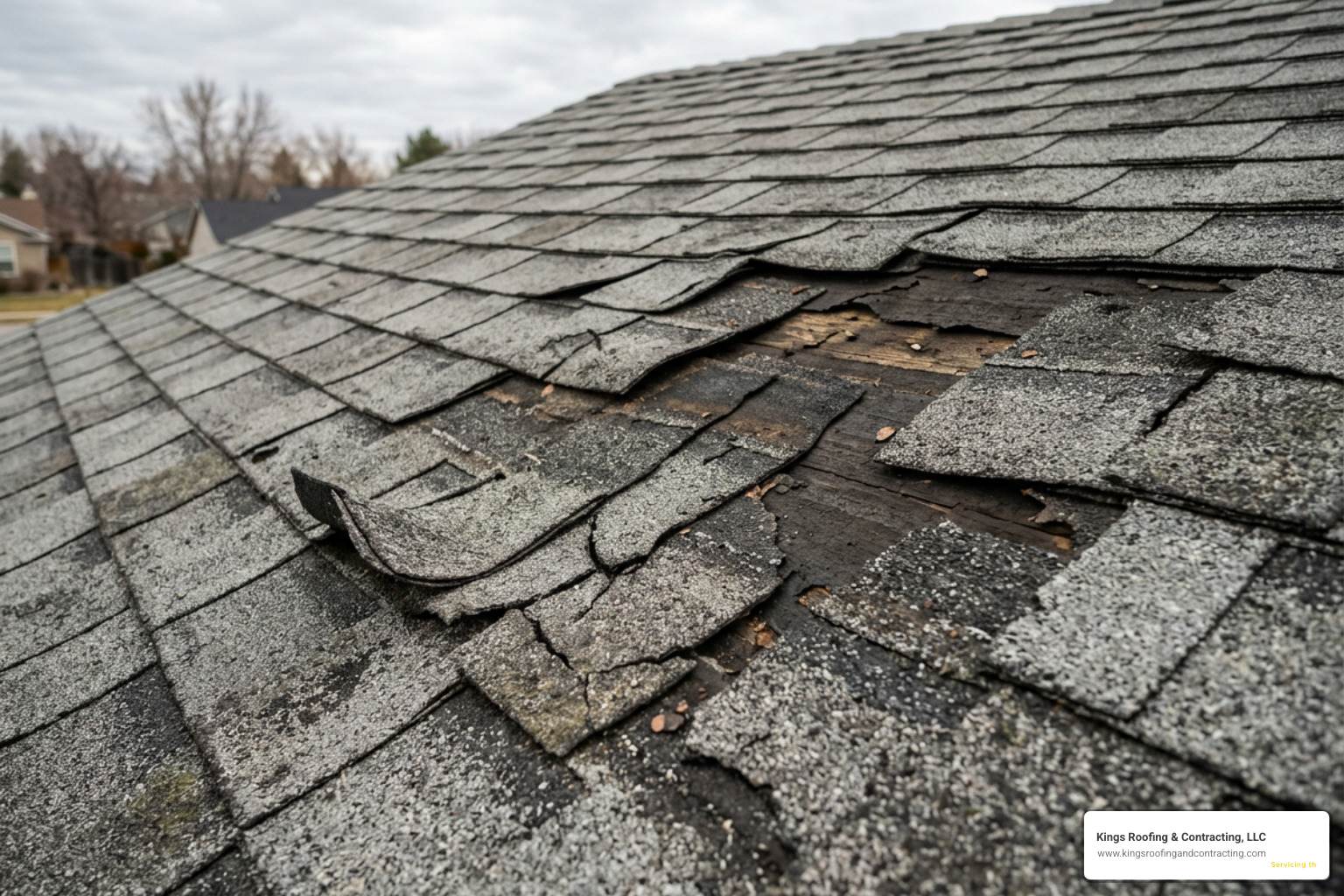 Storm-damaged asphalt shingles on a Boise home