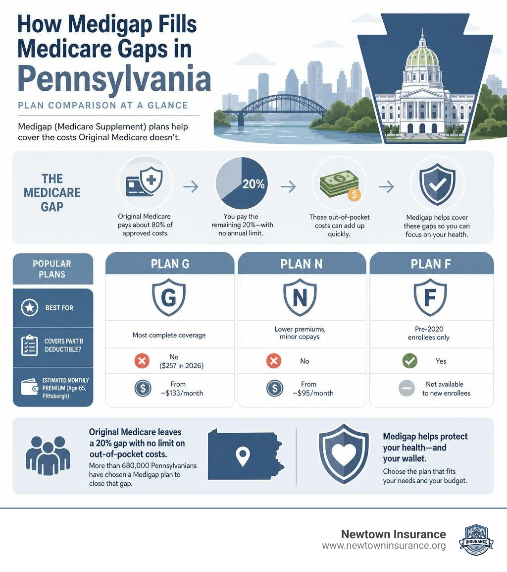 How Medigap fills Medicare gaps in Pennsylvania - plan comparison infographic infographic