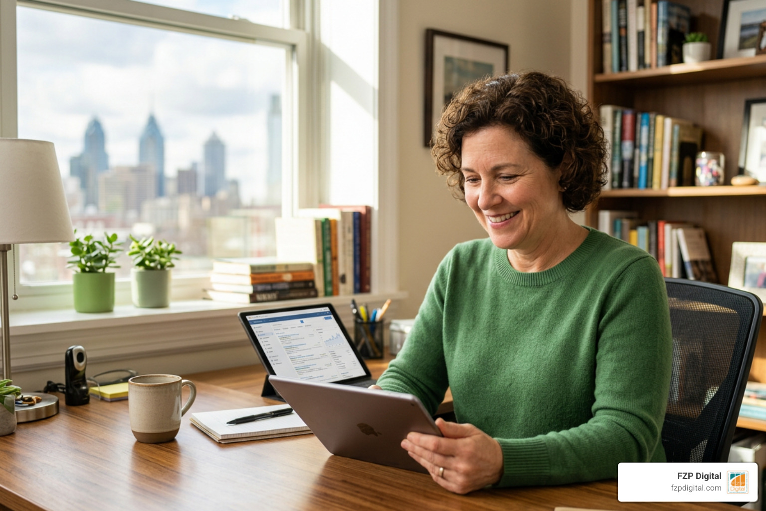 Warm, inviting image of a local Philadelphia business owner using a tablet to check their Copilot search visibility Warm, inviting image of a local Philadelphia business owner using a tablet to check their Copilot search visibility
