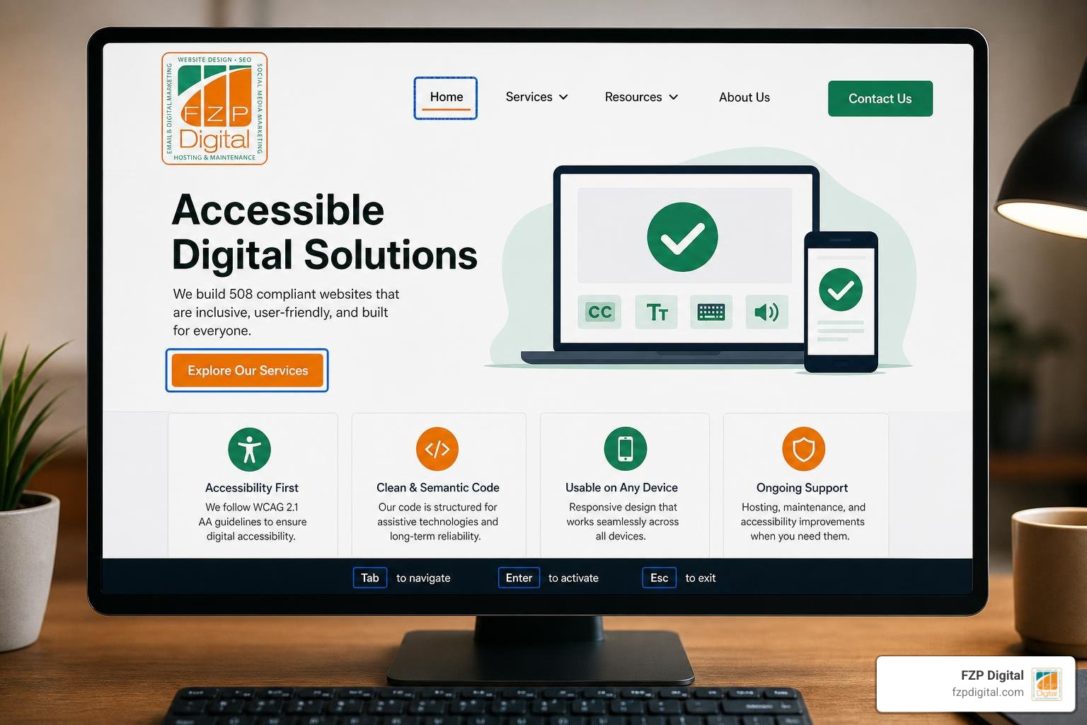 508 compliant website interface with FZP Digital logo 508 compliant website interface with FZP Digital logo