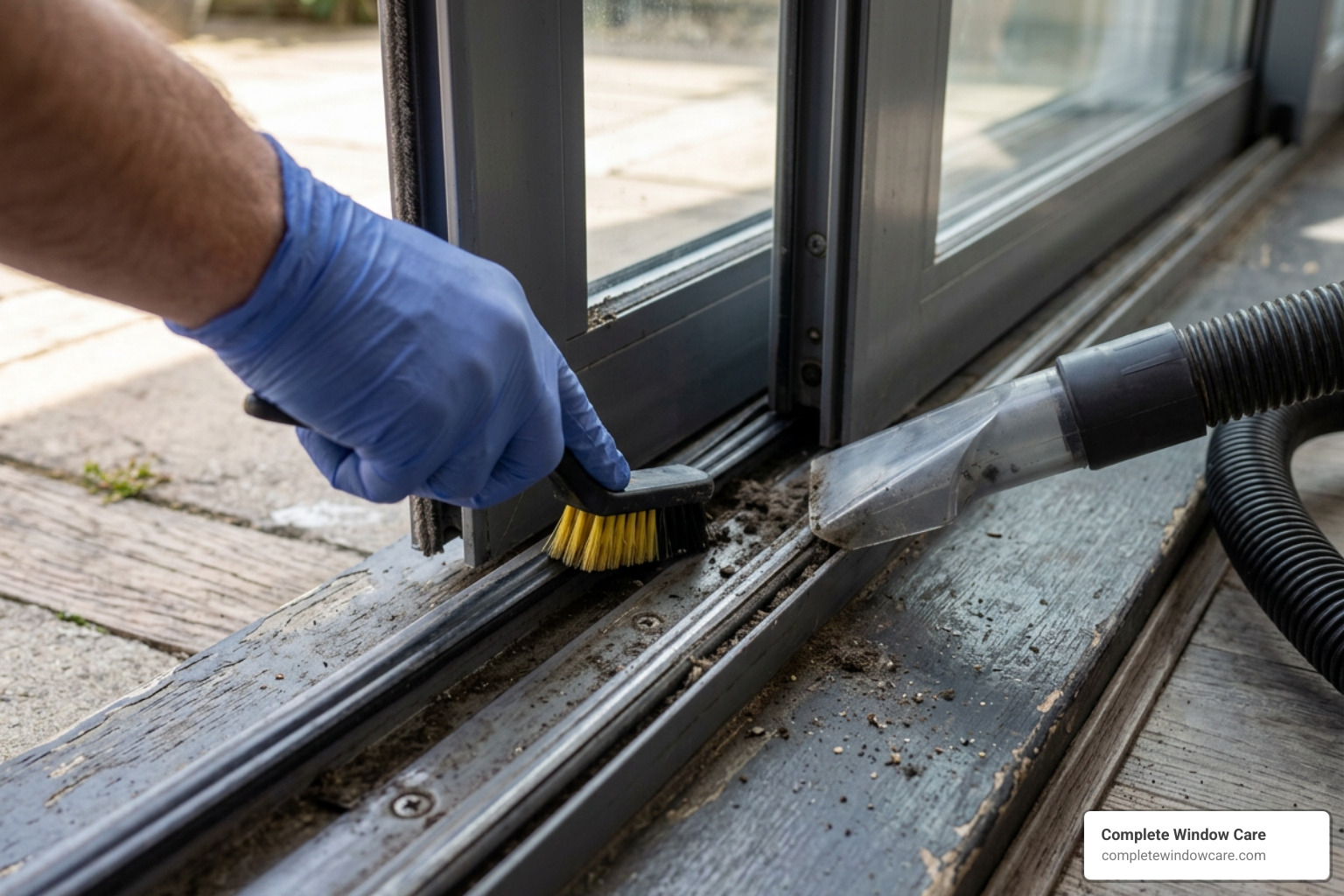 Cleaning and maintaining a sliding door track to prevent sticking