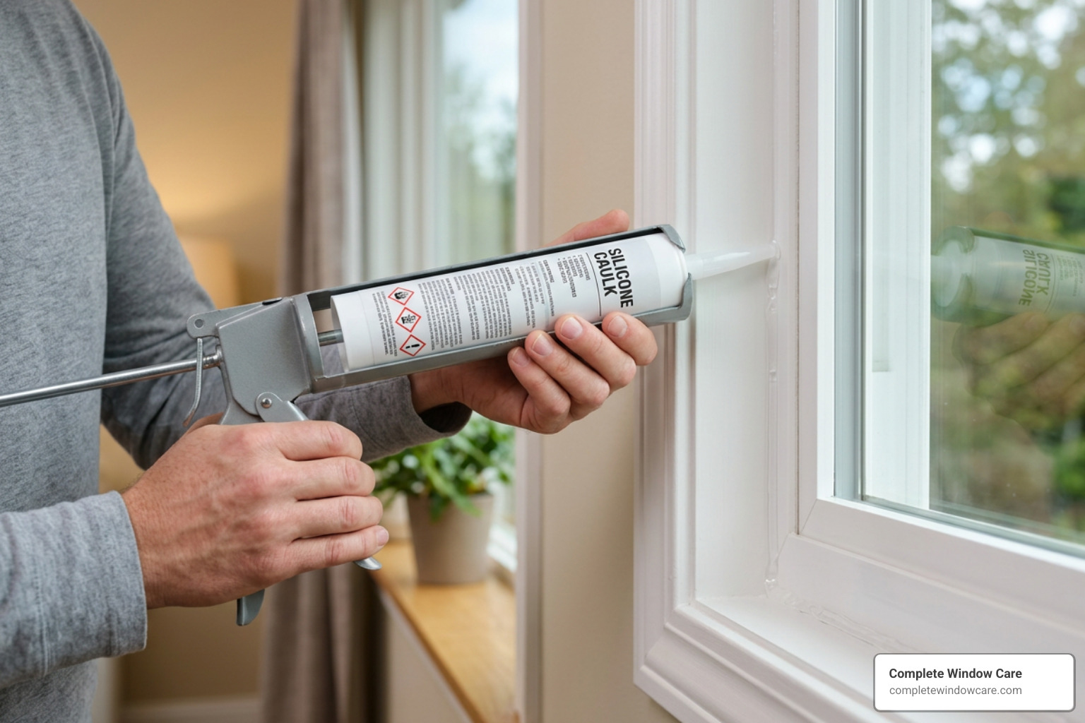 Step-by-step application of silicone caulk with a caulking gun