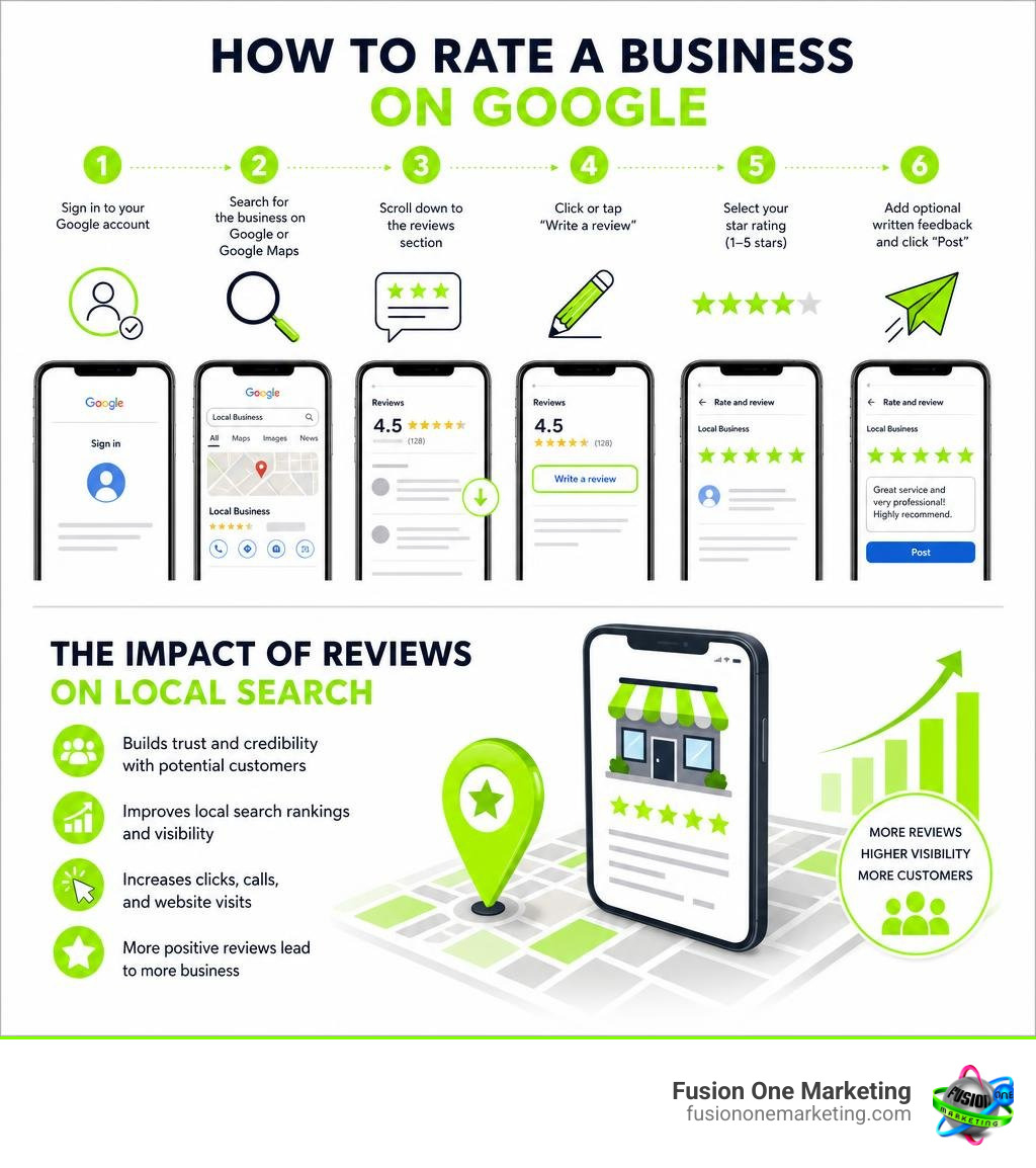 Infographic showing steps to rate a business on Google and the impact of reviews on local search infographic Infographic showing steps to rate a business on Google and the impact of reviews on local search infographic